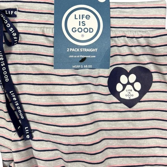 Life Is Good - ‘Paw Print & Stripes’ Lounge Pants (2 pairs). NWT. Firm!